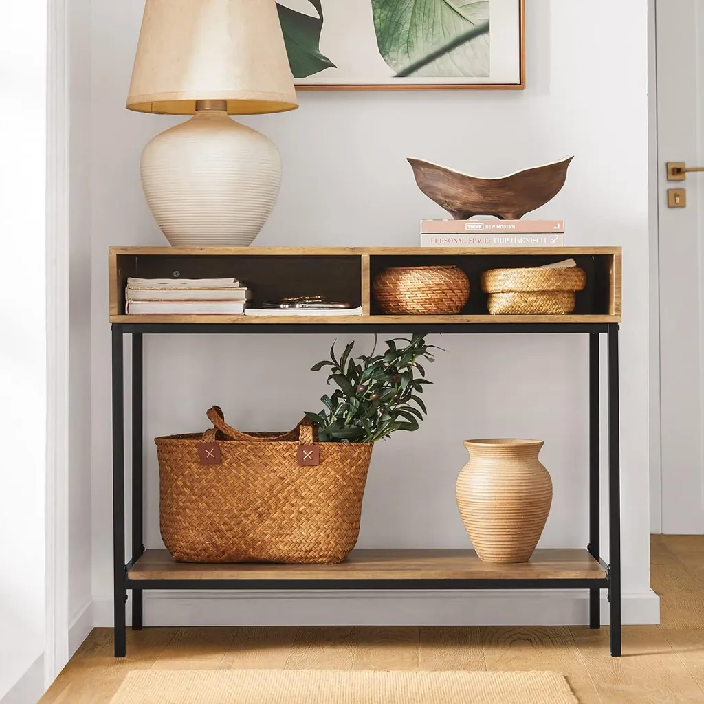 SoBuy Table de Console Industrielle avec 2 Compartiments de Rangement - 5