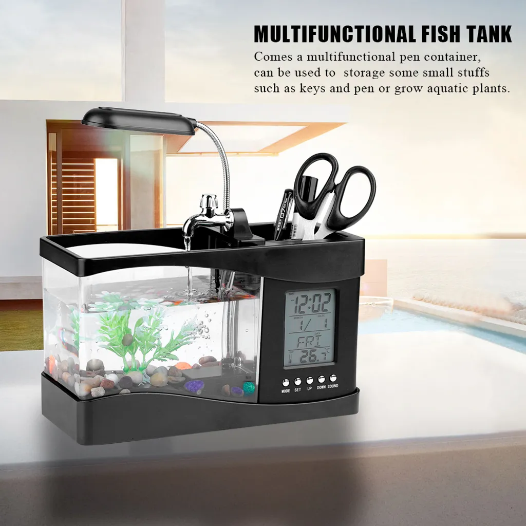 Aquarium de Bureau Multifonctionnel avec Éclairage LED et Pompe USB