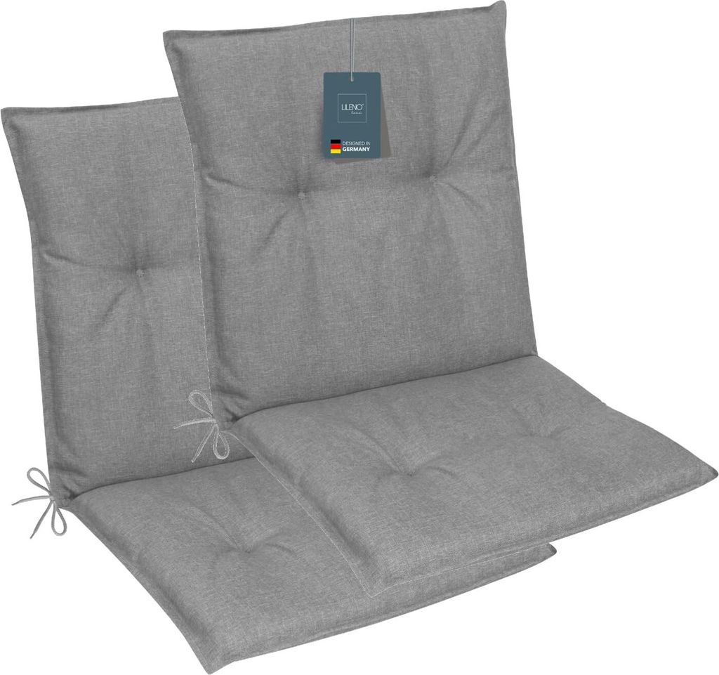 LILENO HOME Gartenstuhl Auflagen als [2er Set - Niedriglehner] in Grau - bequeme Liegen als Sitzauflagen für Gartenmöbel - Stuhlkissen für Garte...