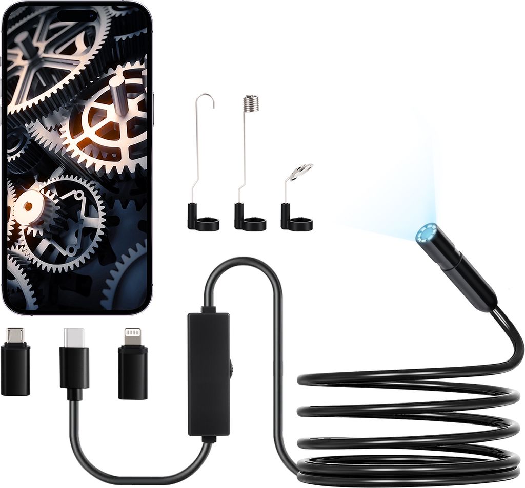 VEVOR Endoskopkamera mit Licht, 1920P HD-Endoskop für Android & iOS, Inspektionskamera mit 8 LED-Leuchten & 3 m langem Kabel, 2-facher Zoom, wasse...