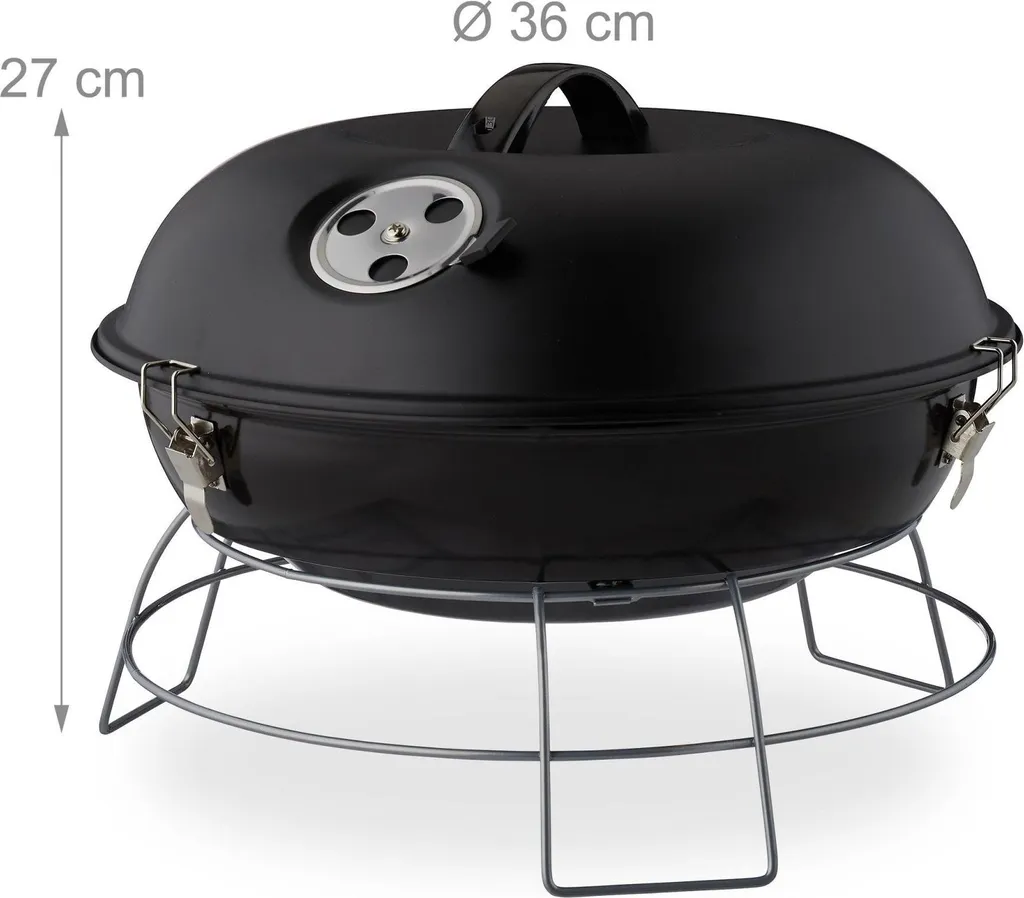 Gril à boules portable en acier émaillé noir pour barbecue nomade - 3