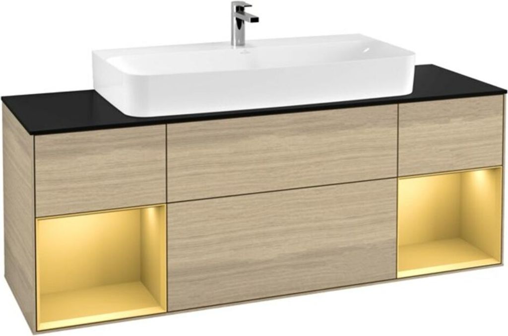 V&B Waschtischunterschrank Finion 160cm, Reg Gold matt lacquer, Oak Veneer