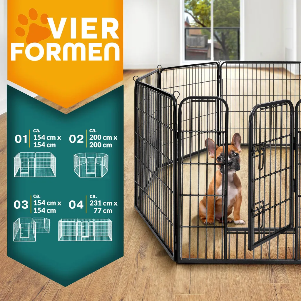 TRESKO® Box per cuccioli alto 60 cm con tetto e ancoraggi a terra | pista per cuccioli 8 pezzi | box per cani pieghevole con porta | montaggio senza attrezzi | box per animali per cani resistente alle intemperie 8 pezzi - 3