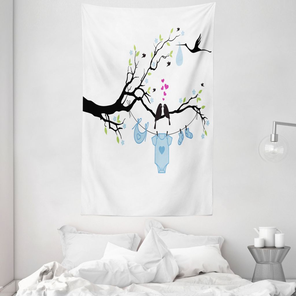 ABAKUHAUS Baum Wandteppich und Tagesdecke, Vögel Kinderbekleidung aus Weiches Mikrofaser Stoff Waschbar ohne Verblassen Digitaldruck, 140 x 230 cm...