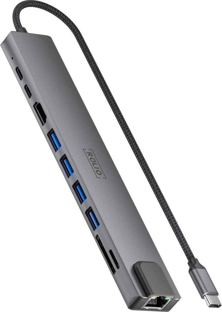 Rolio USB C Hub, 10 in 1 Hub, Ethernet, HDMI, 2x USB-C, 4x USB-A, SD/TF Kartenleser, Universal, für Macbook Pro / Air / iPad Pro / iPhone / Galaxy...
