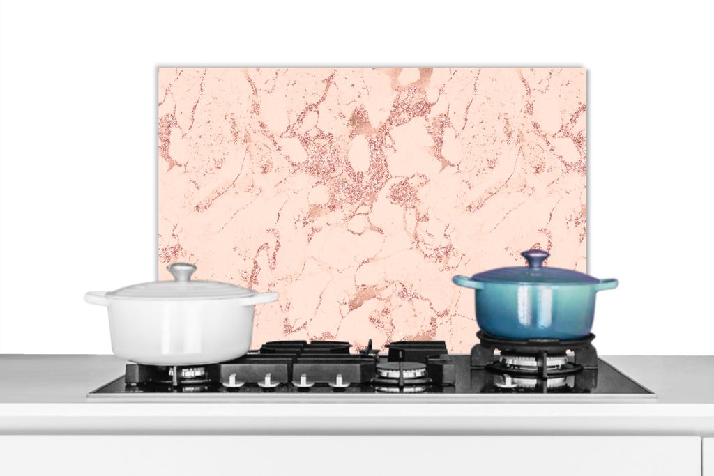 KitchenYeah Spritzschutz Küche - Küchenrückwand - Wandschutz für Herd und Spüle - Marmor - Roségold - Muster - Chic 60x40 - Alu-Dibond (Alt...
