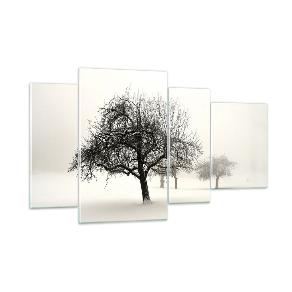 Bilder auf glas - 4 Teile - Bäume Schnee Nebel - 120x70cm - Glasbilder - Wandbilder - Bilder - zum Aufhängen bereit - Wanddekoration aus Glas - G...