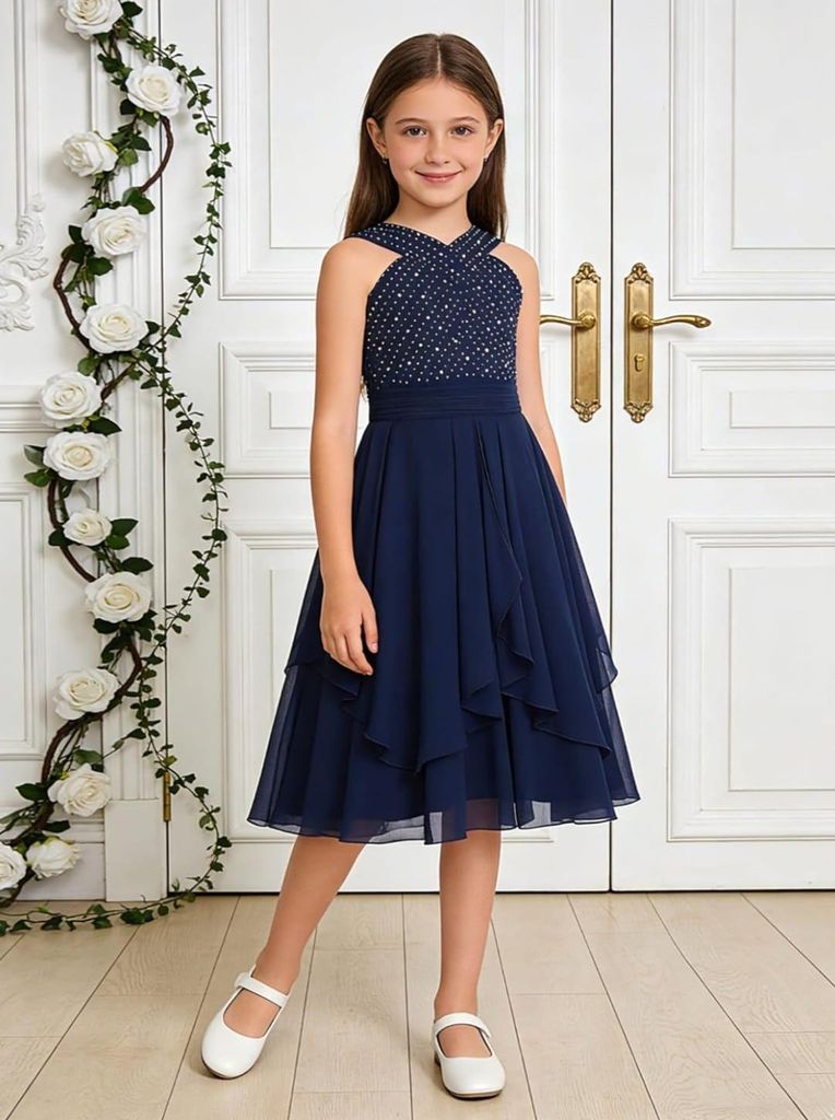 Mädchen Chiffon Abendkleid mit Strasssteinen Gr. 152 – Produktbild 
