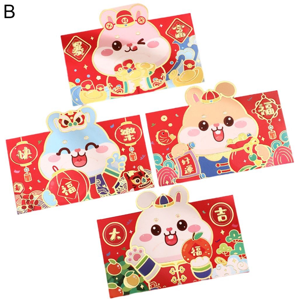 4pcs/Pack 2023 Rote Umschläge Cartoon jubilant gestempeltes Festival Requisiten Papier kreative chinesische horizontale rote Umschläge für Neuja...