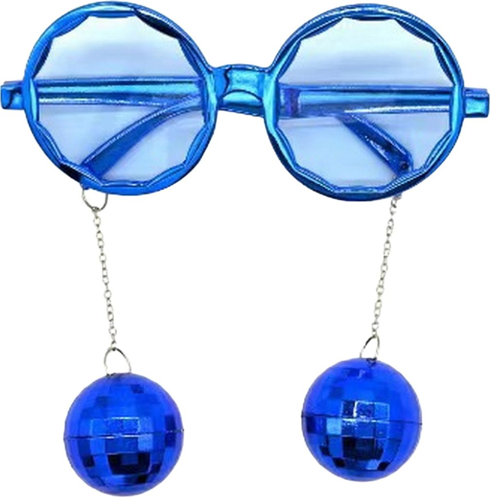 Discokugel-Brille, Kunststoff, Retro, Funky Sonnenbrille mit Discokugel-Anhänger, Party-Geschenke, Karnevals-Accessoires für Damen und Herren, Blau