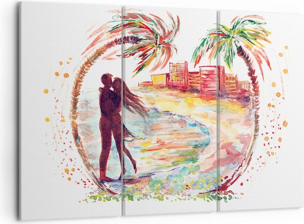 Bild auf Leinwand - Leinwandbild - Liebe Palmen Ansicht Sommer - 105x70cm - Wand Bild - Wanddeko - Leinwanddruck - Bilder - Kunstdruck - Wanddekora...