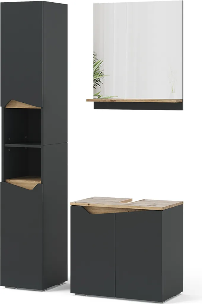 Ensemble mobilier de salle de bain avec armoire haute gris anthracite
