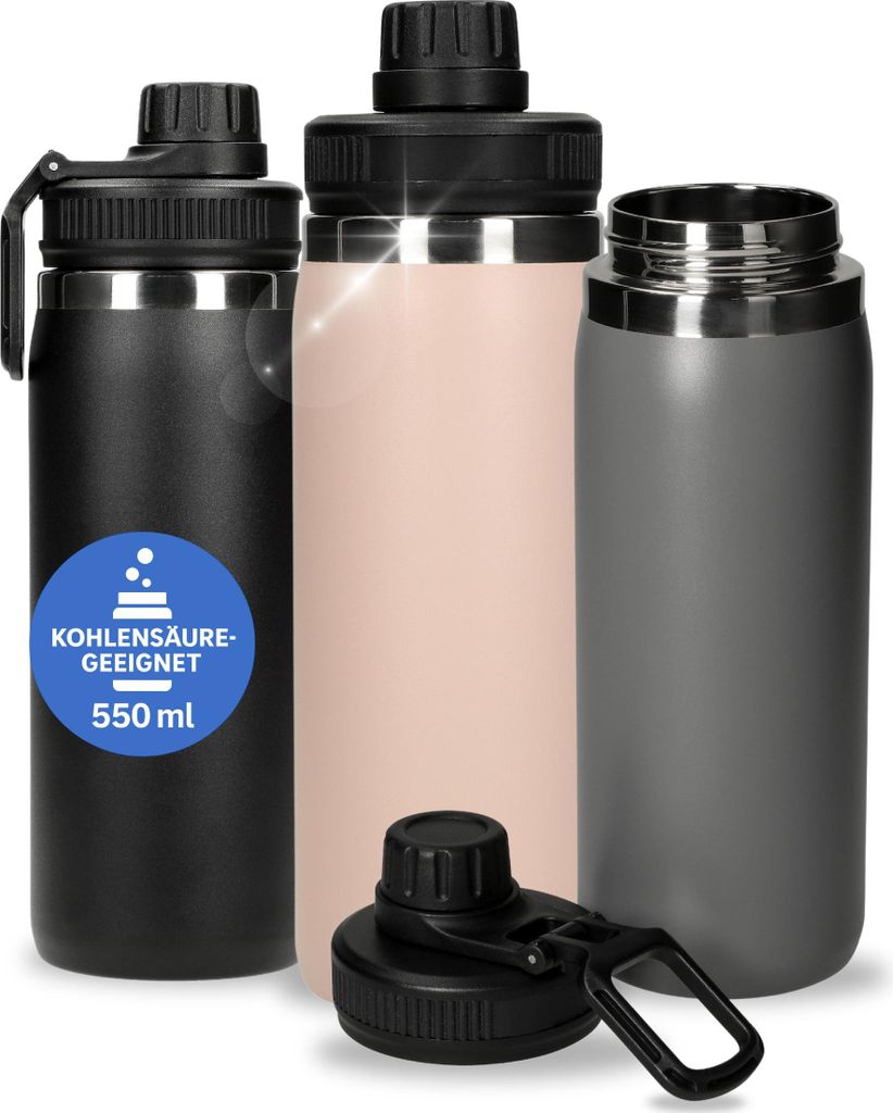 Trinkflasche Edelstahl 550 ml 'Stockholm' - vakuumierte Thermosflasche ist Kohlensäure geeignet - Wasserflasche für Kinder & Erwachsene - rosa