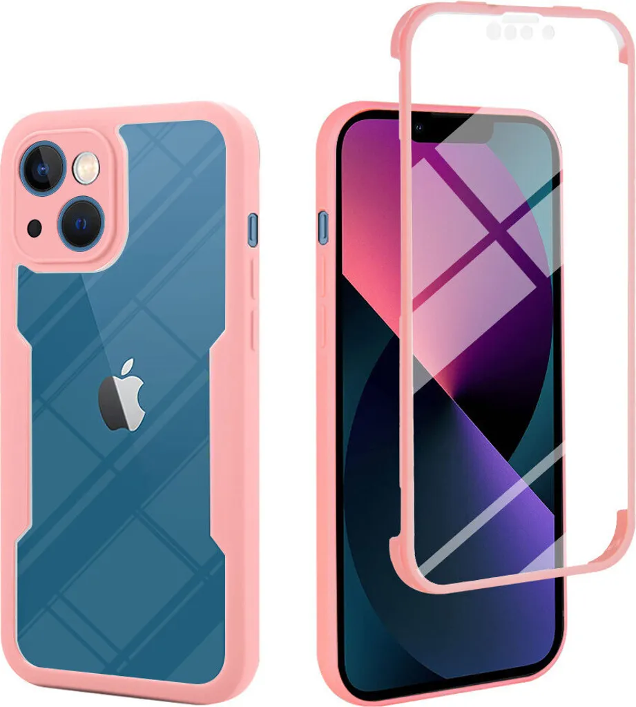 custodia protettiva per iPhone 13, protezione dello schermo incorporata Custodia per telefono cellulare con protezione completa a 360 gradi per iPhone 13 Rosa