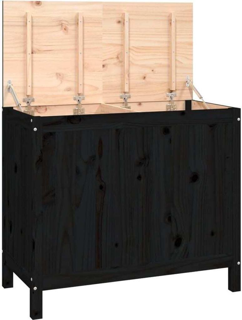 Wäschetruhe Schwarz 88,5x44x76 cm Massivholz Kiefer
