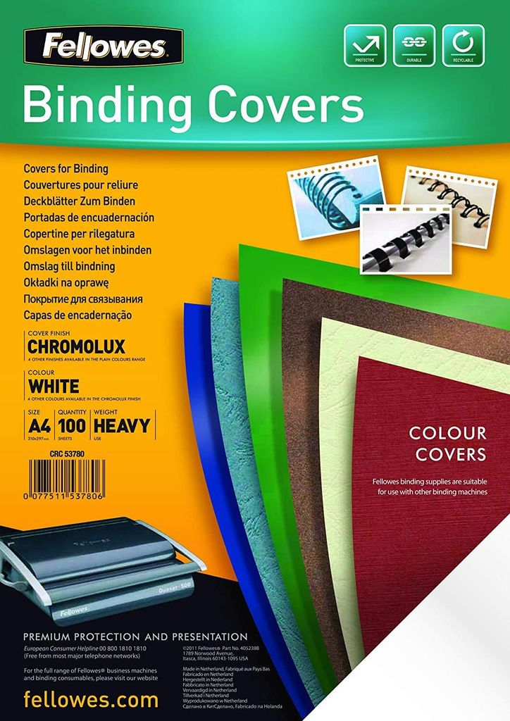 Fellowes Deckblatt Chromolux glänzend DIN A4 weiß 100 Blatt