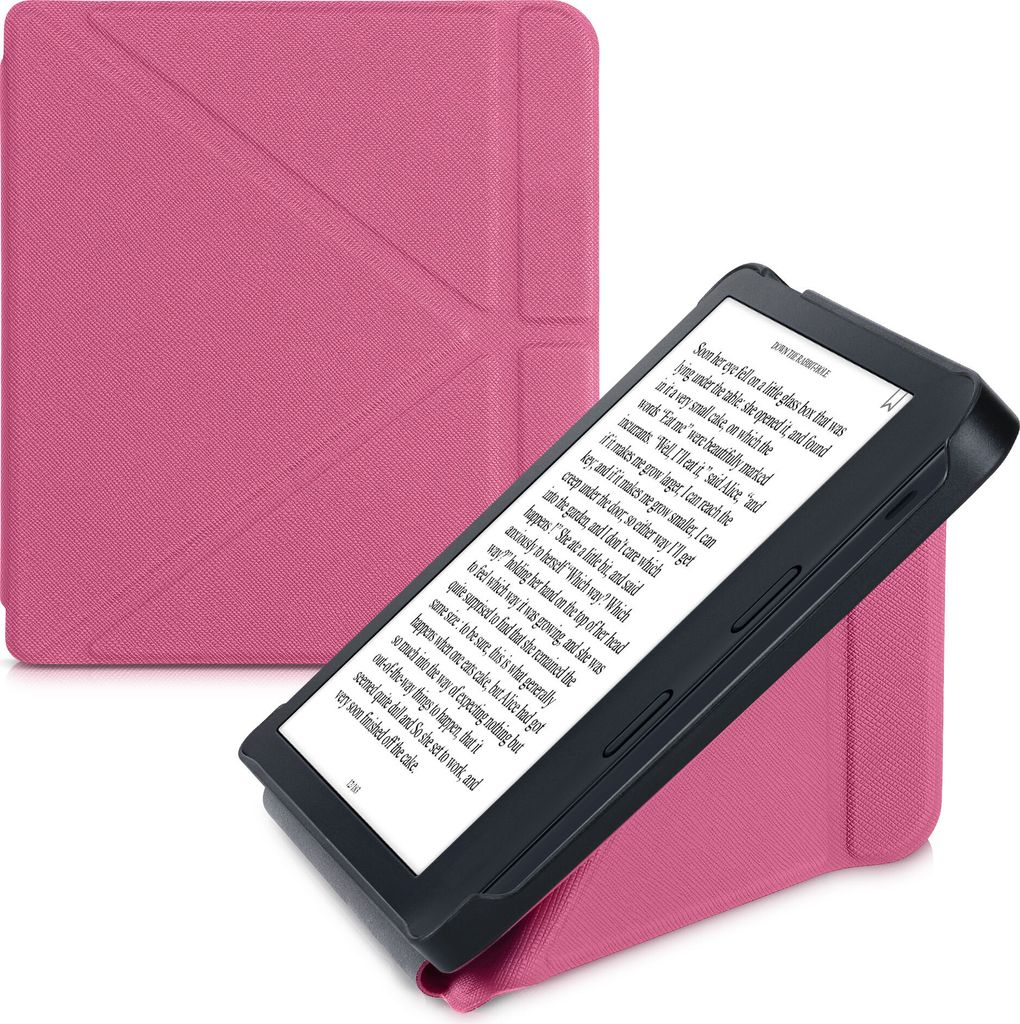 kwmobile Schutzhülle für Kobo Libra 2 Hülle - Kunstleder Case - eReader Klapphülle mit Auto Sleep Funktion - Cover mit Ständer - Neon Pink