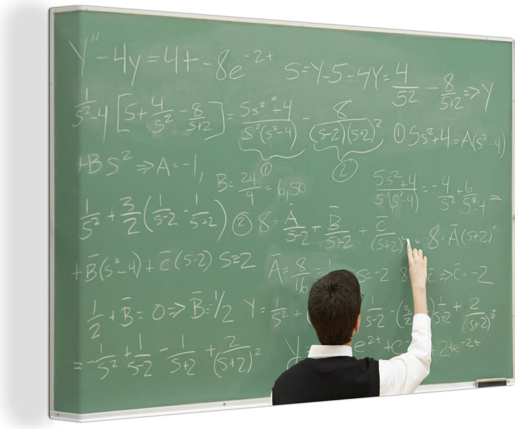 OneMillionCanvasses - Leinwandbilder - 140x90 cm, Junge löst mathematische Gleichung mit Formeln, Wandbilder Kunstdruck Wanddekoration - Foto au...