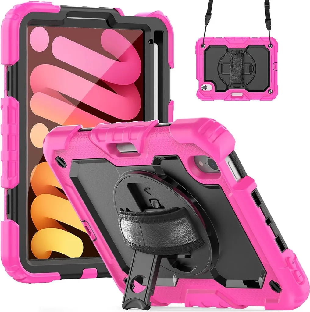 Custodia Blindata Rosa iPad Mini 6 con Tracolla: Resistenza Totale
