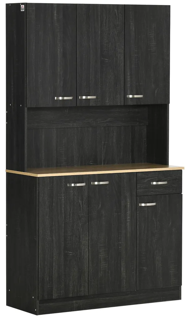 Buffet de cuisine 6 portes et 1 tiroir avec niche micro-ondes centrale
