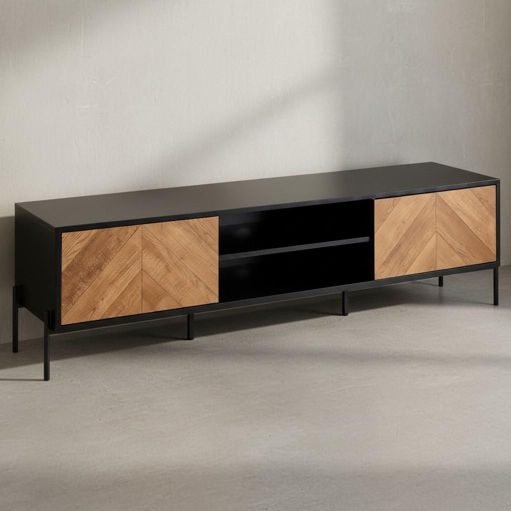 Modernes TV-Lowboard, V-Muster, Für 70-Zoll Fernseher, Anti-Rutsch-Noppen. 163x40x45 cm | Kadima Design
