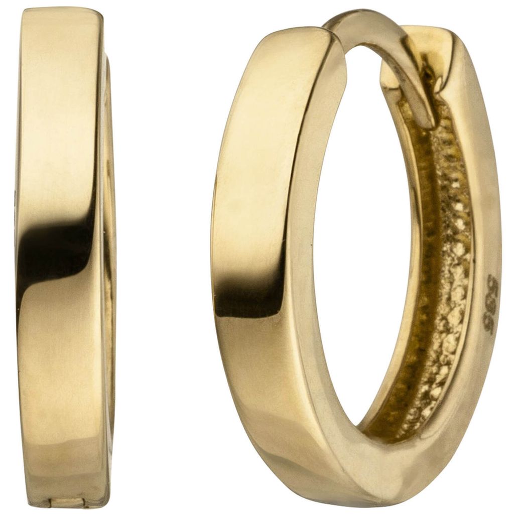 Ohrringe Creolen 12,5x2mm aus 585 Gold Gelbgold Ohrschmuck flach eckig schlicht