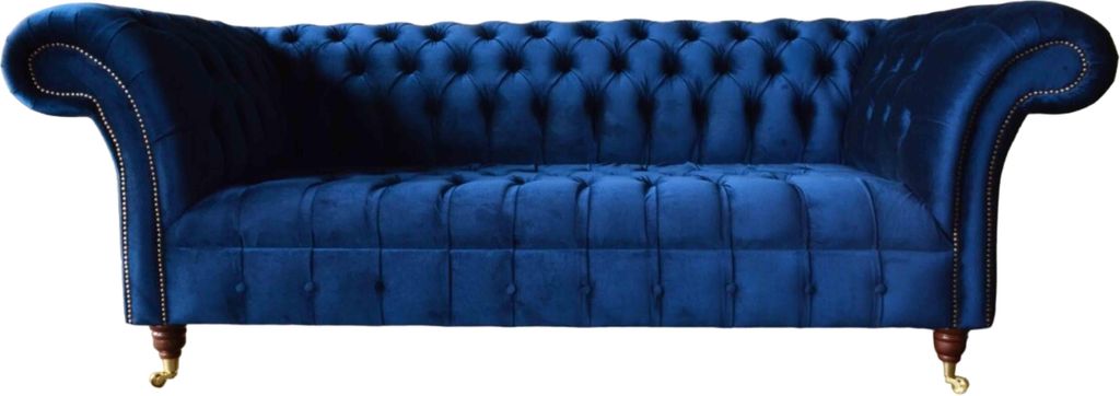 Blaue Chesterfield Dreisitzer Sofa 3 Sitzer Sofas Luxus Textil Couchen