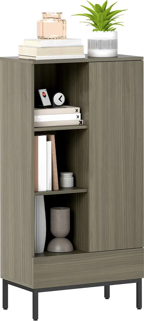 Buffet moderne gris 121 cm avec étagères réglables et tiroir coulissant