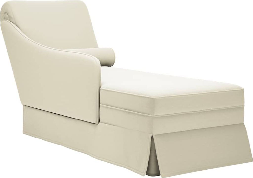 Chaiselongue mit Nackenrolle und Rechter Armlehne Creme Samt