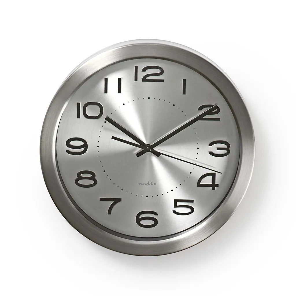 Pendule murale ronde en métal argenté 30 cm pour cuisine et bureau