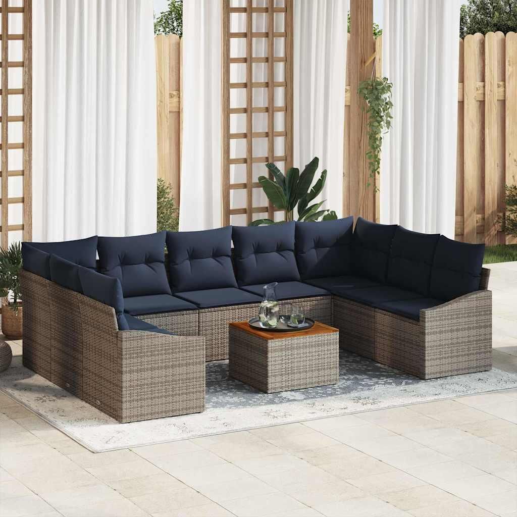Maison Exclusive - Gartensofa-set 10 pcs Grau und Marineblau Poly-Rattan