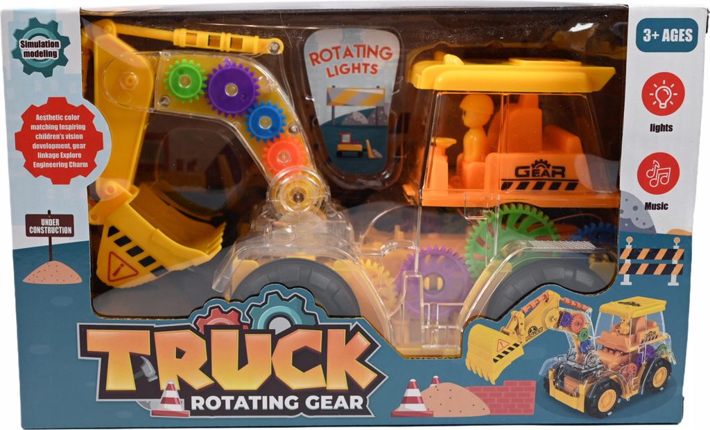 Interaktiver Bagger mit Licht & Sound - Transparente Zahnräder - Spielzeugauto für Kinder