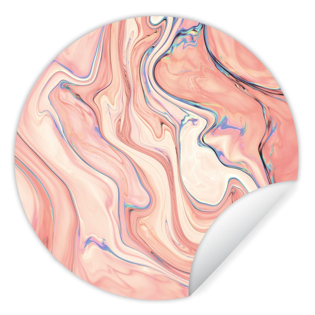 MuchoWow Runde Wandtattoo - Wandsticker Tapete Aufkleber Marmor - Pastell - Rosa - Blau - Marmoroptik - Abstrakt Ø 30 cm Selbstklebend und Repos...
