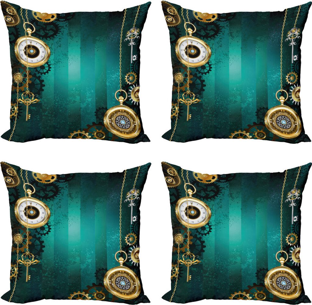 ABAKUHAUS industriell Kissenbezug Set (4 Stück), Antike Uhr Keys, Moderner Doppelseitiger Digitaldruck, 40 cm x 40 cm, Mehrfarbig