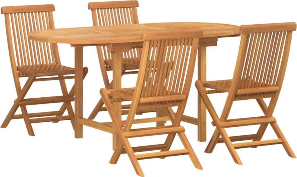 Table et 4 chaises de jardin en teck massif brun - Ensemble 5 pièces