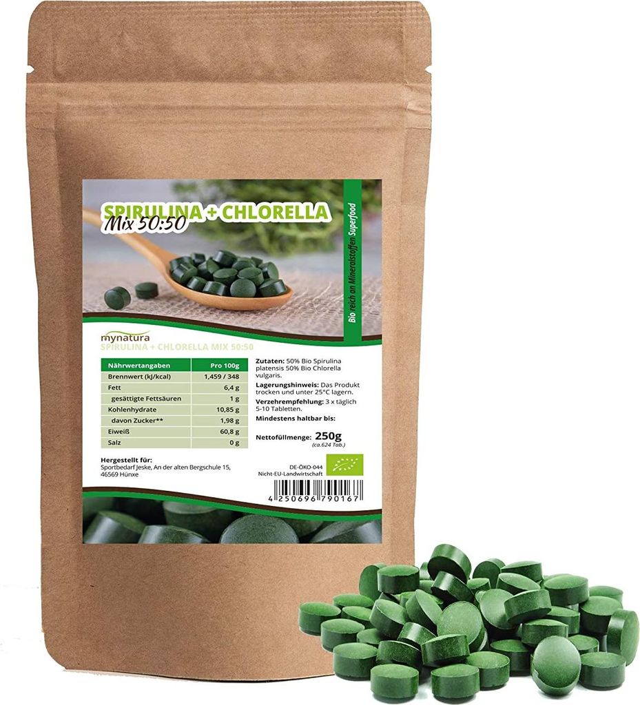 Spirulina & Chlorella Algen Tabletten – Pflanzliche Nahrungsergänzung für vegane Küche 0,25Kg