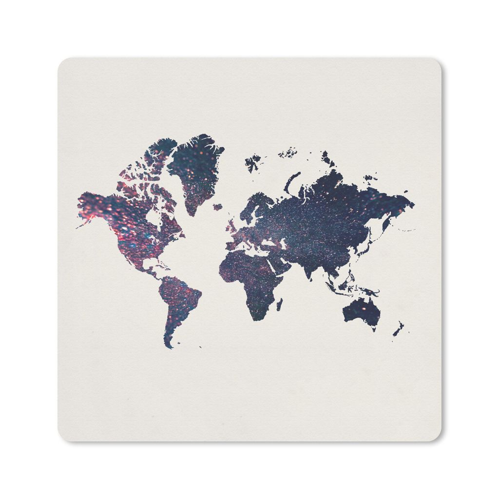 MuchoWow Mauspad Mousepad Weltkarte - Rosa - Glitter 20x20 cm - Mousepads - Maus Mat - Pad - Mausunterlage - Desk Mat - Bureauartikeln