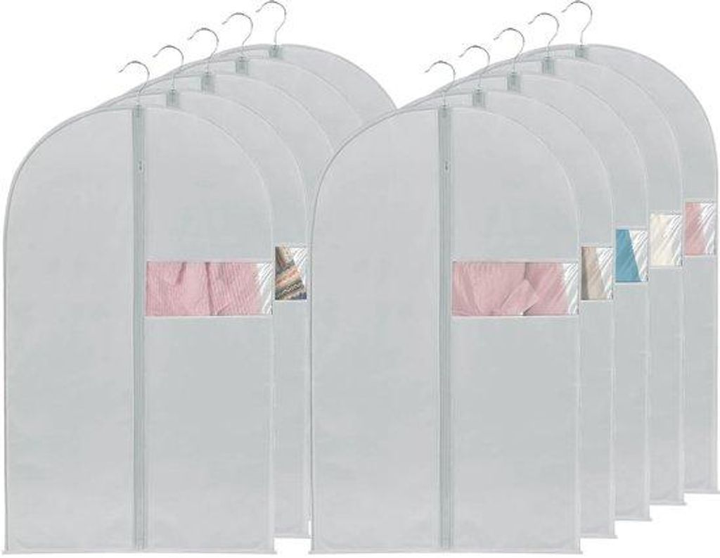 10er Pack Stofftasche 60x100cm, transparentes Fenster, graue Stofftasche, Reißverschluss, Stoffdichte Tasche für Anzug, Mantel, Hemd