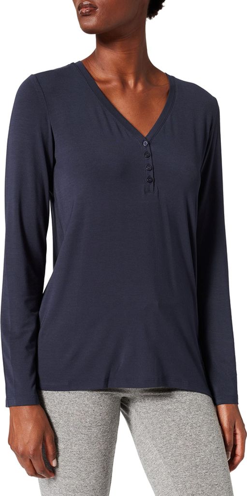 Schiesser Damen Langarmshirt Knopfleiste Gr. 36 blau