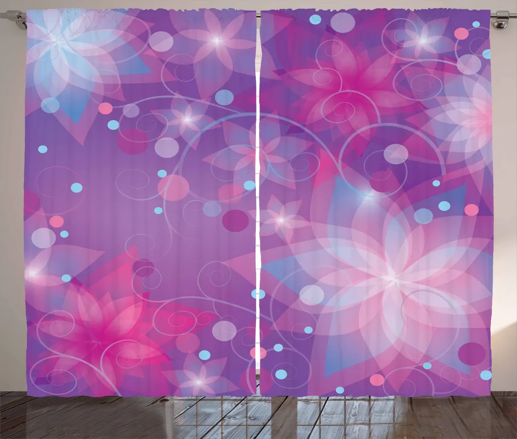 ABAKUHAUS Tenda rustica astratta, Floral Dreamy Romantic, tenda con passanti e ganci per camera da letto, 280 x 175 cm, viola rosa azzurro