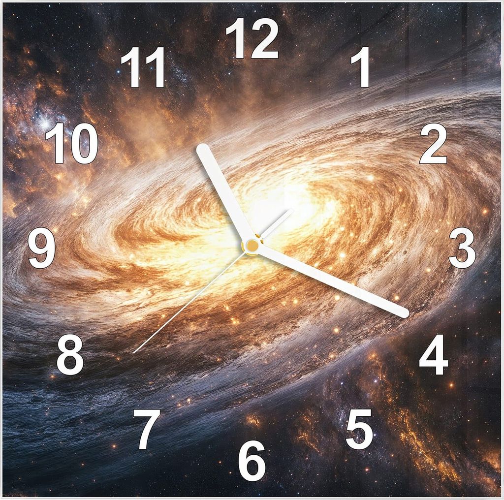 Wanduhr aus Glas mit Motiv Galaxie Nachthimmel- 30 x 30 cm - inkl. Aufhängesystem