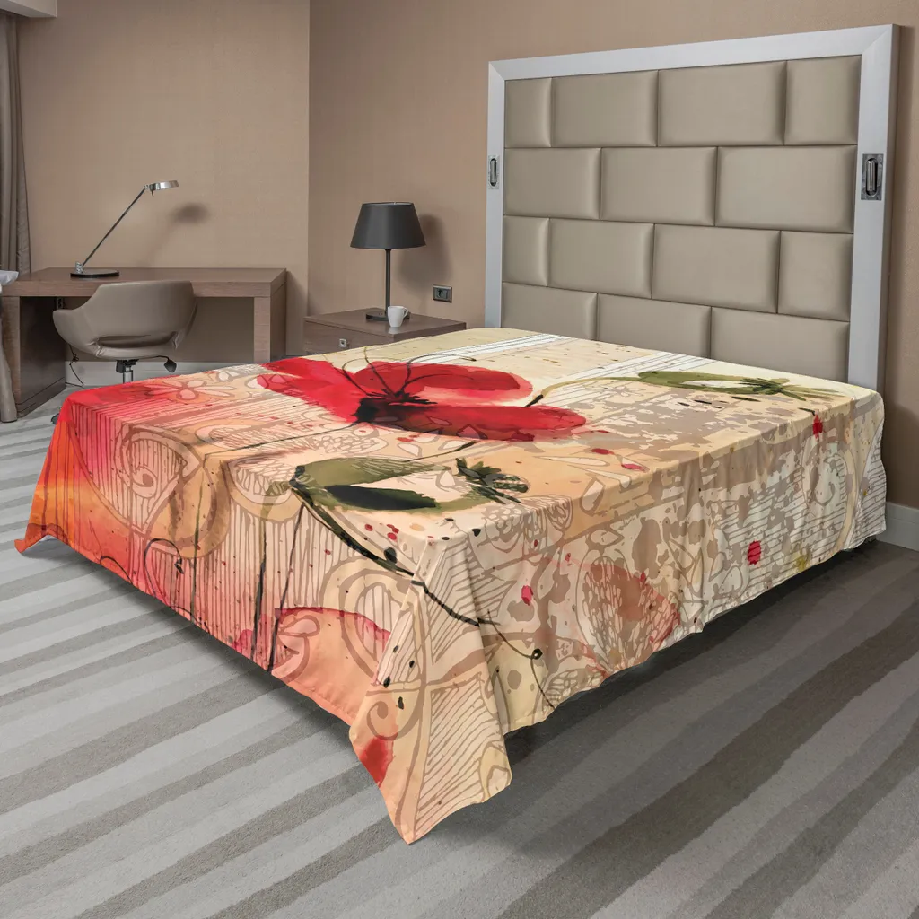 ABAKUHAUS Drap plat coquelicots style peinture 275x260 cm multicolore