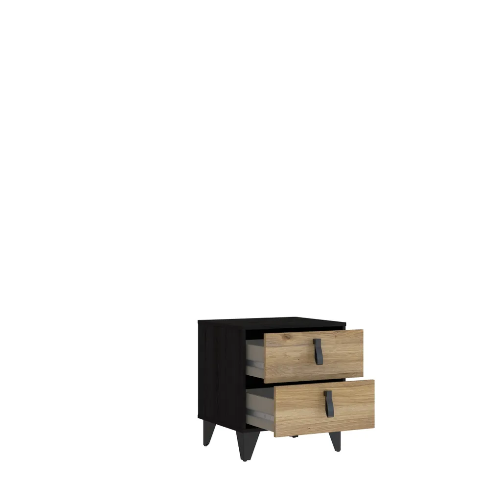 Table de chevet LYA en chêne et noir - Finition décor bois robuste