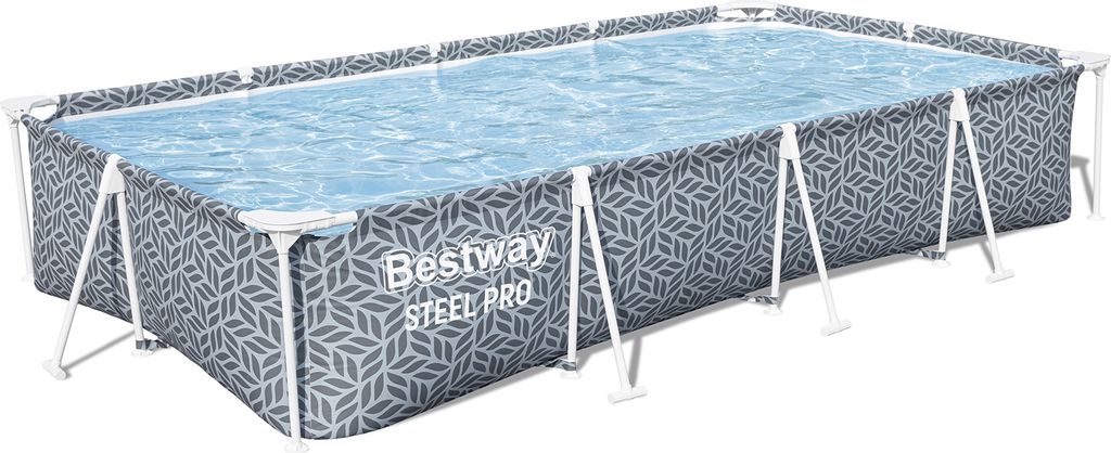 Bestway Steel Pro Frame Pool ohne Pumpe 366 x 201 x 66 cm, Blattform-Design, eckig