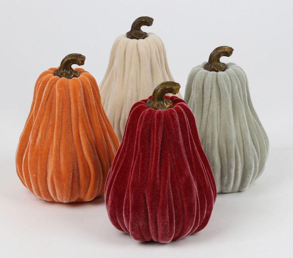 Deko-Kürbis mit Samtüberzug länglich 14,2x14,2x19,2 cm | Höhe ca. 19 cm | 8er Set | Edle Herbstdeko für Tisch Regal Wohnzimmer Schaufenster