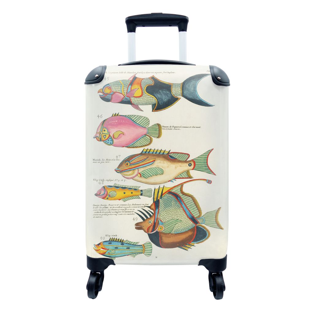MuchoWow Koffer Handgepäck Trolley Rollkoffer Kleine Reisekoffer mit 4 Rollen - Fisch - Kunst - Vintage - Cabin Size < 55x40x23 cm & 55x40x20 cm...