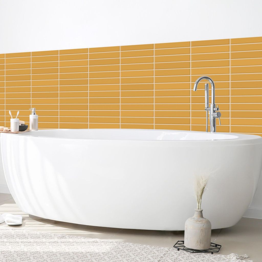 Wandverkleidung Bad mit Motiv selbstklebend - 0.61 mm Wandpaneel matt wasserfest Design orange Fliesenoptik Unifarben Badrückwand fugenlos 100x60 cm