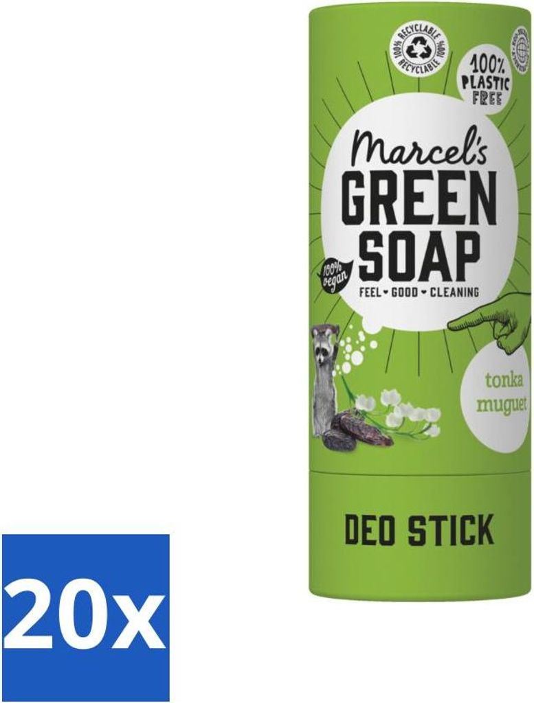 Marcel's Green Soap - Deodorant Stick - Tonka & Maiglöckchen - Lang anhaltende Frische - 40 gr - Vorteilspack - 20 Stücke
