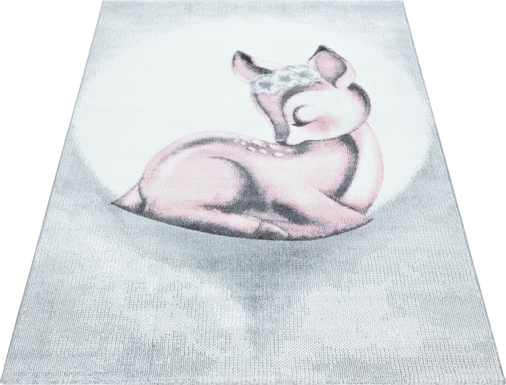Kinder Teppich Kinderzimmer für Jungs und Mädchen Pink 140x200 weich Rehkitz Design bunt aus Regenbogen Fußball uvm. Rechteck aus Polypropylen