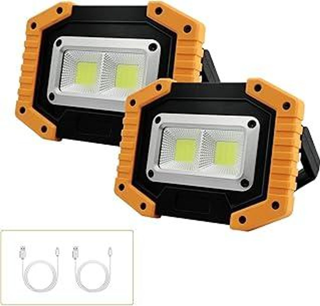 Tekstap LED Baustrahler Akku, Campinglampe Tragbar, 2xCOB 30W 1500LM LED Arbeitsleuchte USB für Garage Outdoor Camping Angeln Notfall Baustellen, ...